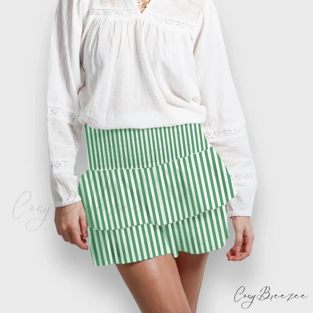 Indie Graphic Ruffle Pleated Skirt green / S skirts-250223