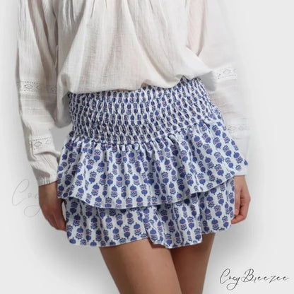 Indie Graphic Ruffle Pleated Skirt navy / S skirts-250223