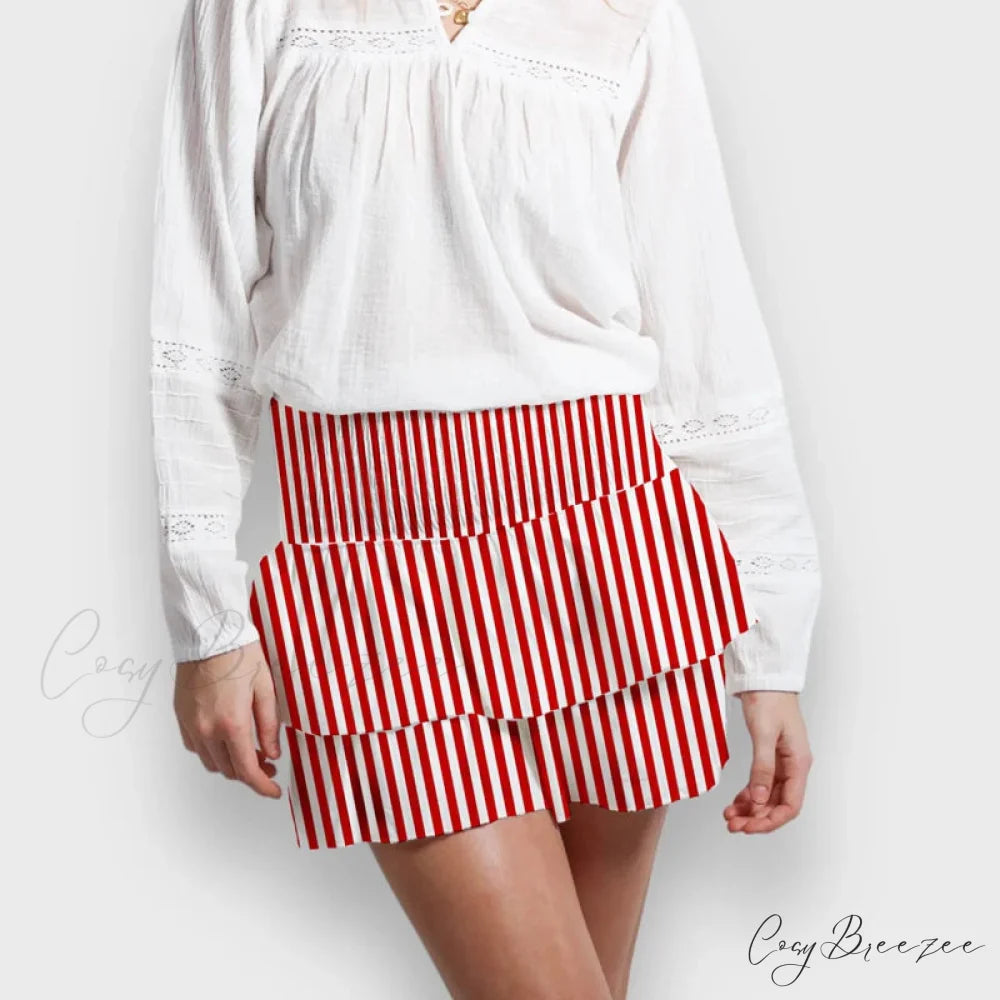 Indie Graphic Ruffle Pleated Skirt red / S skirts-250223