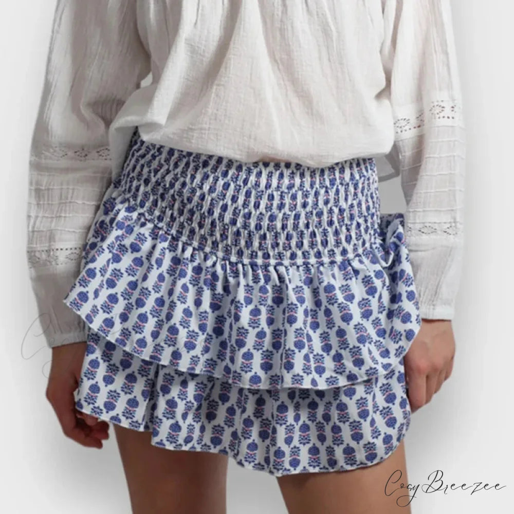 Indie Graphic Ruffle Pleated Skirt skirts-250223