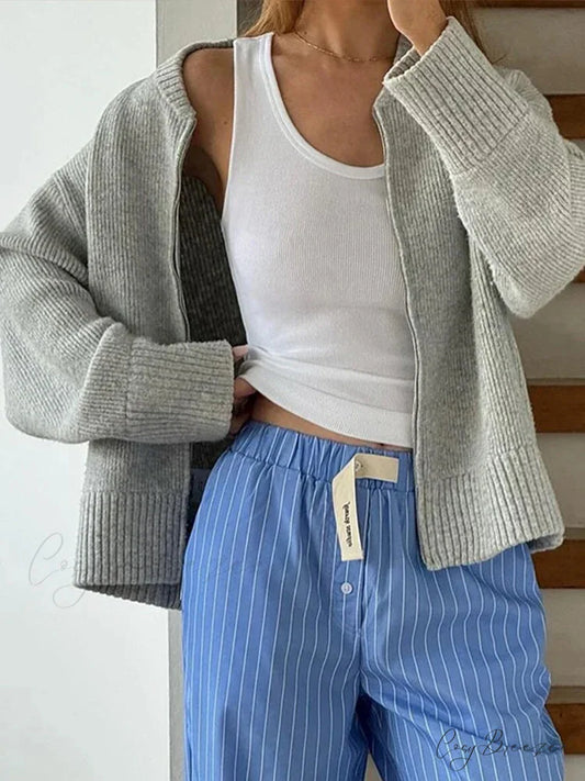 Informal Plain Slim Zipper Cardigan cardigans-241228