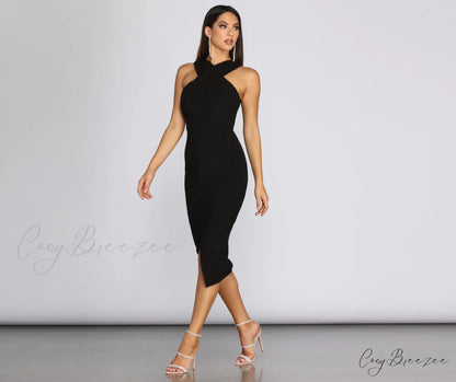 Ingrid Lurex Stylish X Front Dress BLACK / S