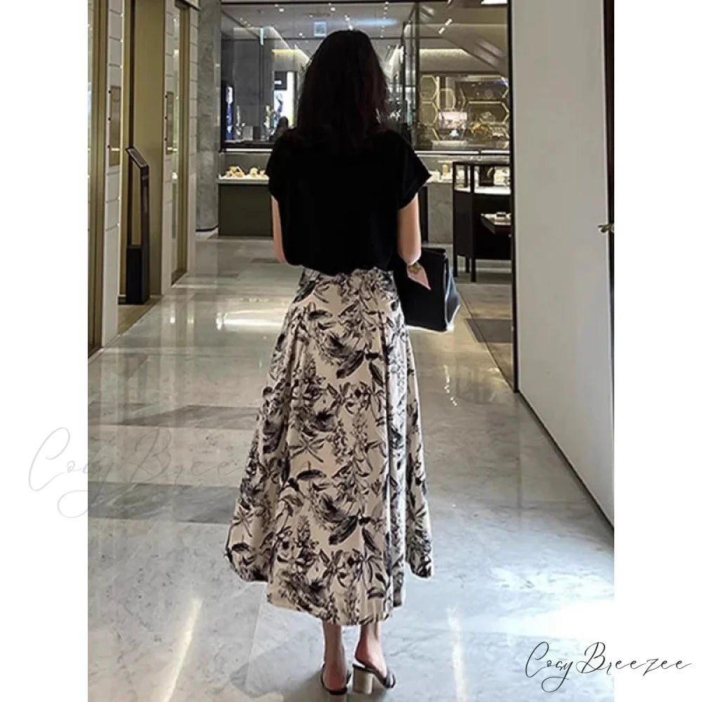 Ink Painting Skirt Women Autumn Winter High Waist Swing Skirt skirt-250126