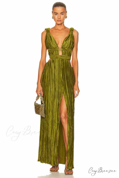 Intriguing Aura Graceful Velvet Maxi Dress Army Green / XS