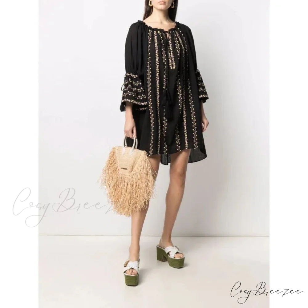 Irregular Backless Embroidery Beach Boho Dress bohodress-250126