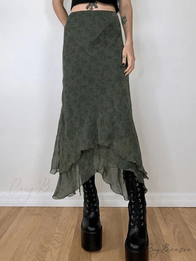 Irregular Eye Hook Trendy Slip Mini Dress Green / S