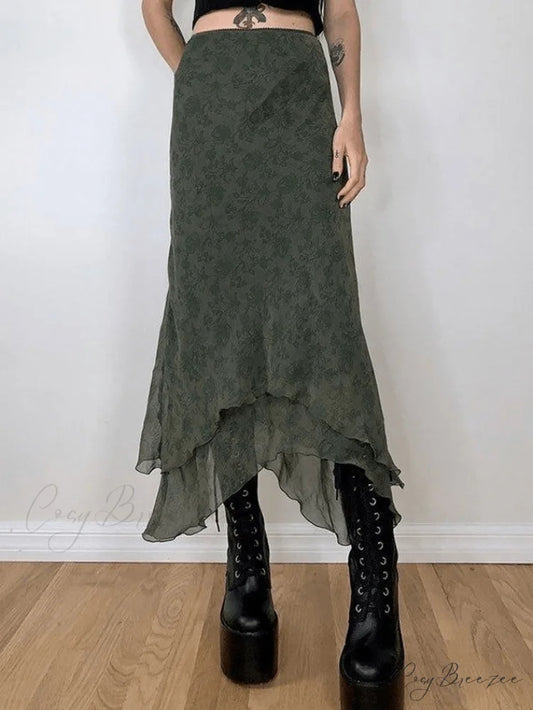 Irregular Eye Hook Trendy Slip Mini Dress Green / S