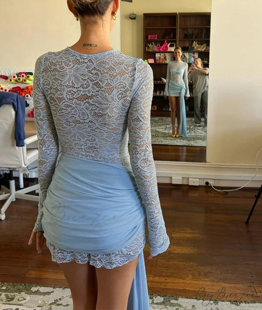 Irregular Lace-Up Mini Dress minidress-250223