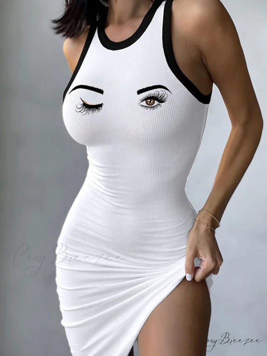Irregular Slash Black Trendy Cropped Tank Top White / S