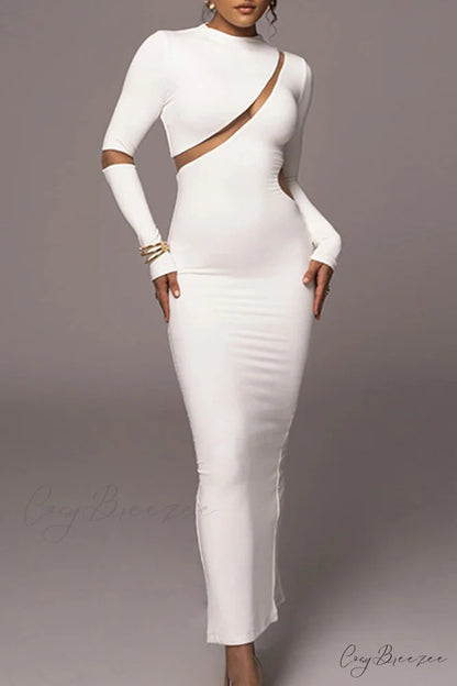Irregular Slit Long Sleeve Dress White / L