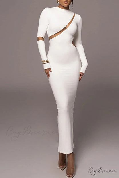 Irregular Slit Long Sleeve Dress White / S