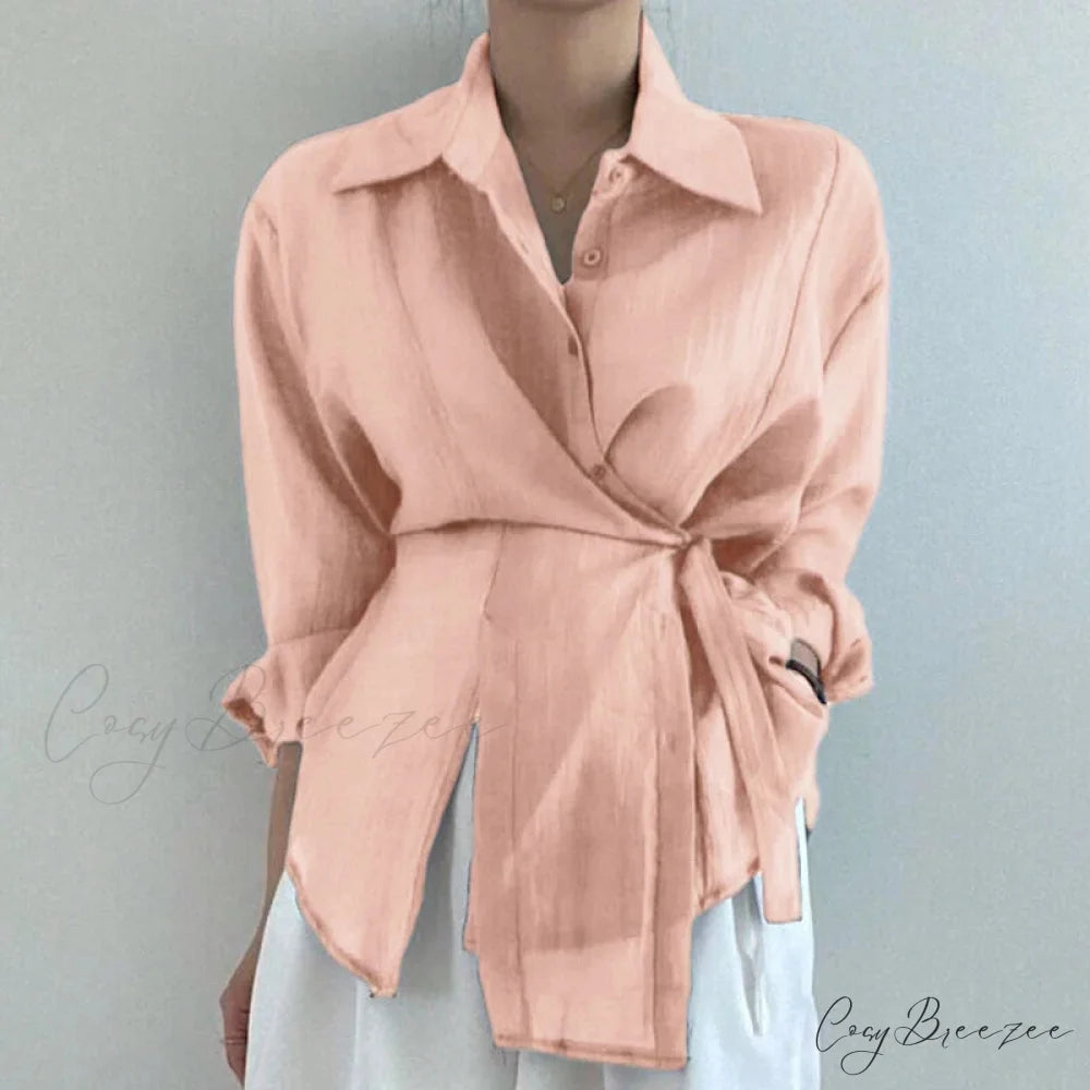 Irregular Solid Long Sleeve Sunscreen Crop Top Light Pink / S blouse-250126