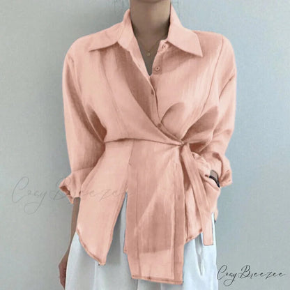 Irregular Solid Long Sleeve Sunscreen Crop Top Light Pink / S blouse-250126