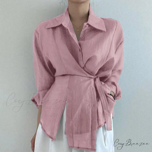Irregular Solid Long Sleeve Sunscreen Crop Top Pink / S blouse-250126