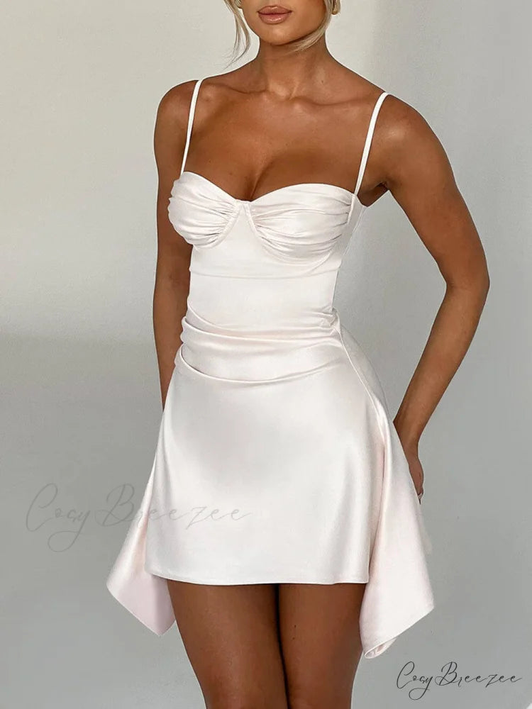 Irregular Strap Stylish Mini Dress Ivory / S