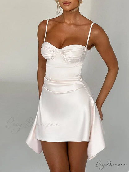 Irregular Strap Stylish Mini Dress Ivory / S