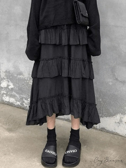 Irregular Tassel Graceful Side Split Dress Black / ONE SIZE