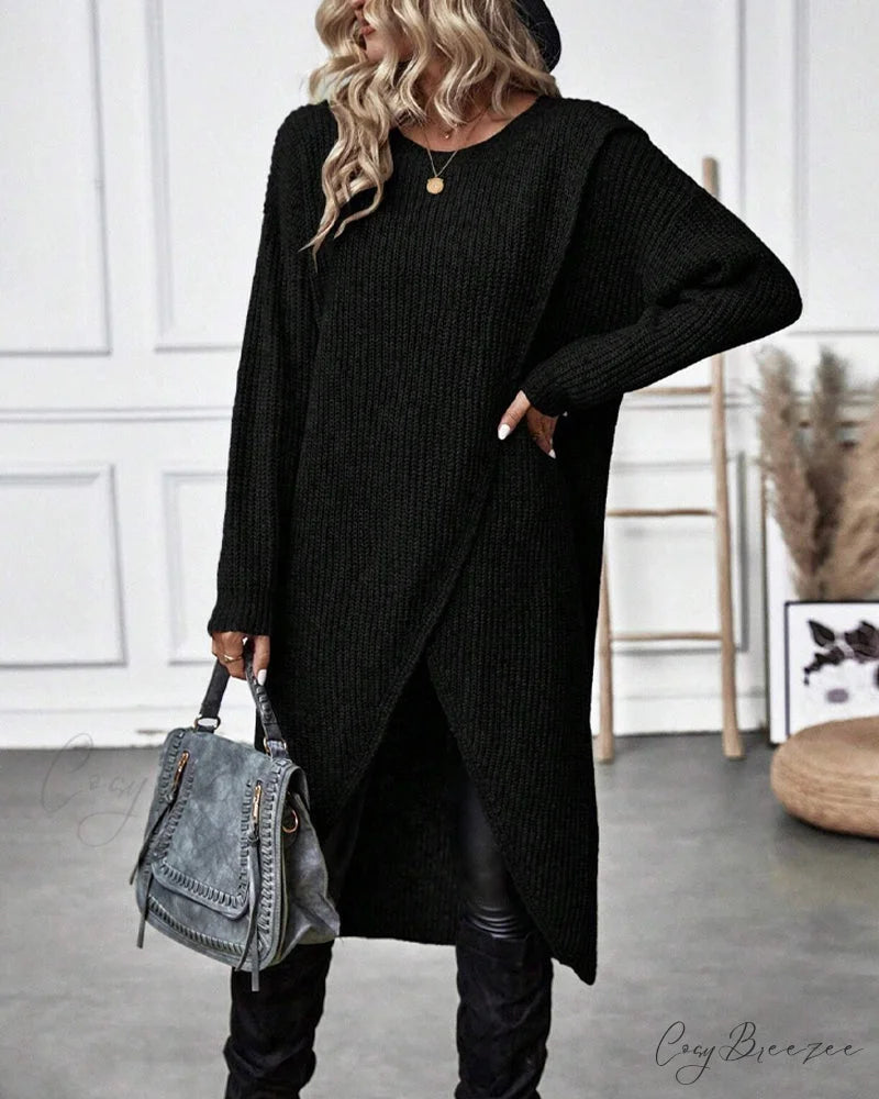 irregular with Solid color sweater dress hem