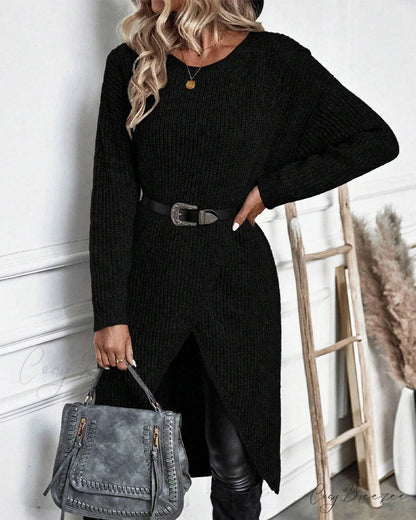 irregular with Solid color sweater dress hem