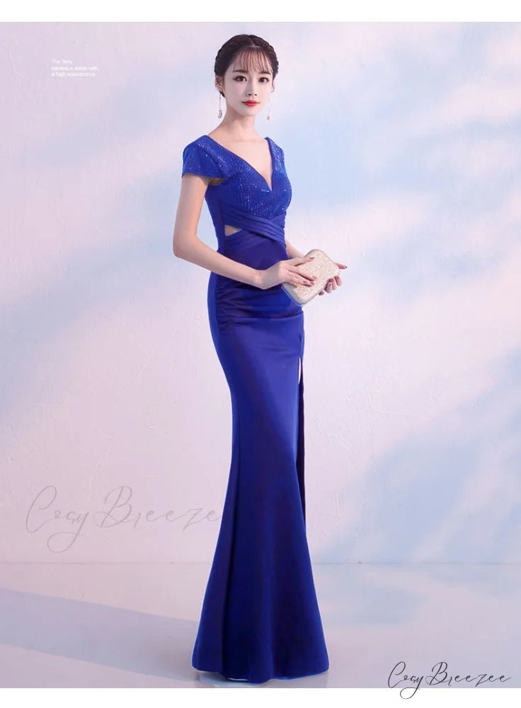 Isabella Formal Stylish High Slit Dress ROYAL / XS