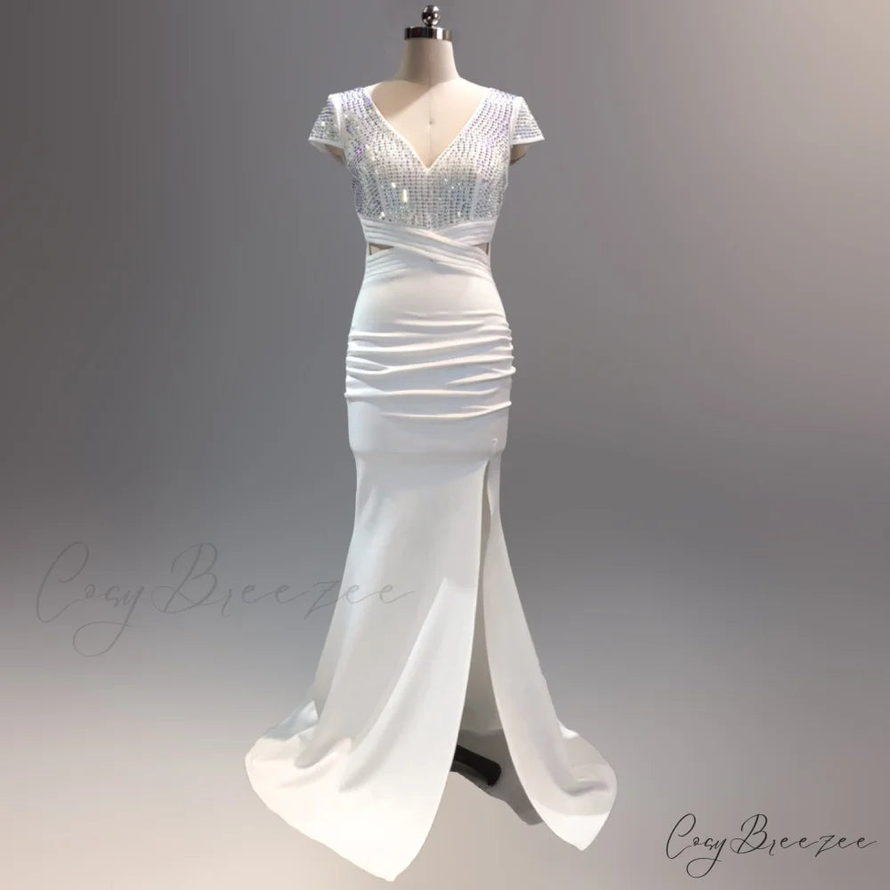 Isabella Formal Stylish High Slit Dress WHITE / XS