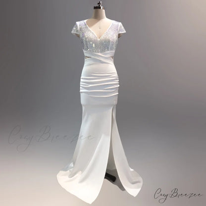 Isabella Formal Stylish High Slit Dress WHITE / XS