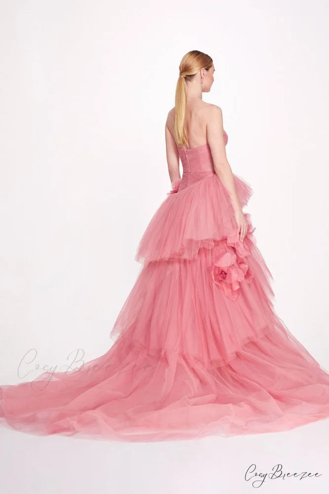 Isabella One-shoulder 3D Trendy Floral Soft Tulle Gown