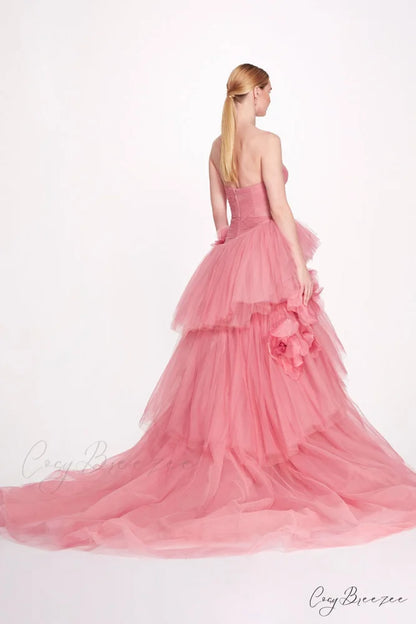 Isabella One-shoulder 3D Trendy Floral Soft Tulle Gown