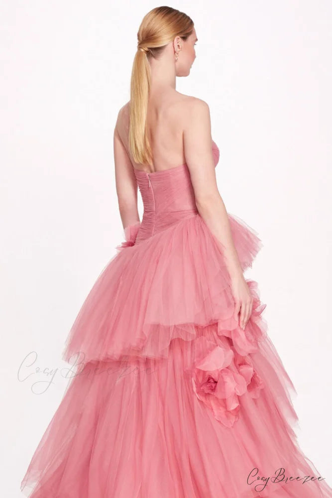 Isabella One-shoulder 3D Trendy Floral Soft Tulle Gown