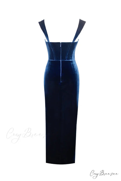 Issa Blue Lace Trendy Velvet Maxi Dress