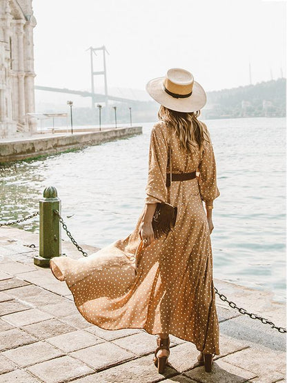 Bohemia Polka-Dot V Neck Maxi Dress for Summer