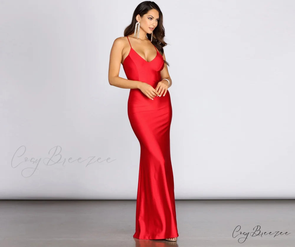 Jacelyn Elegant Mermaid Dress RED / S