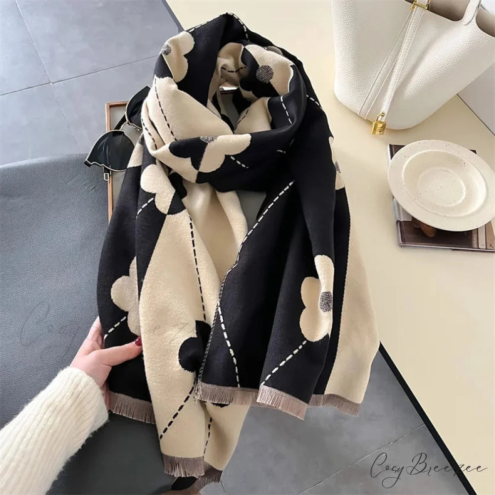 Jacquard Cashmere Winter Scarf black scarf-241228