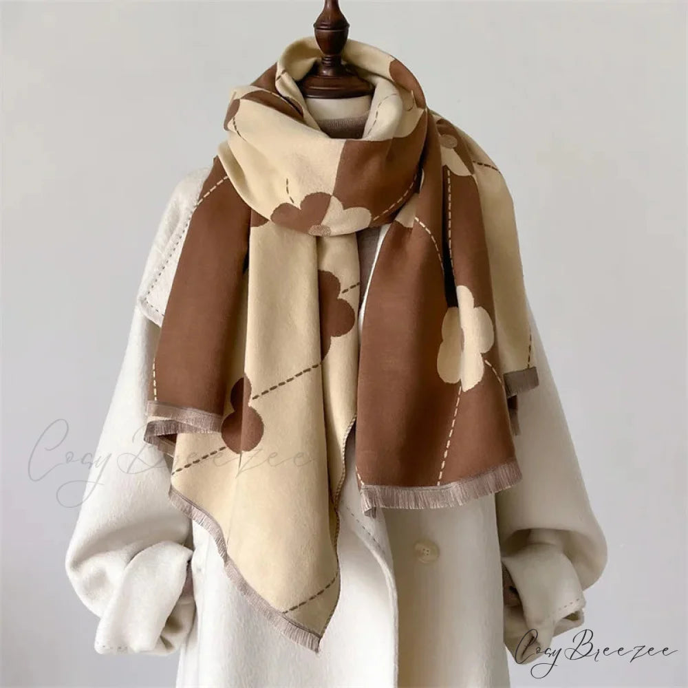 Jacquard Cashmere Winter Scarf coffee scarf-241228
