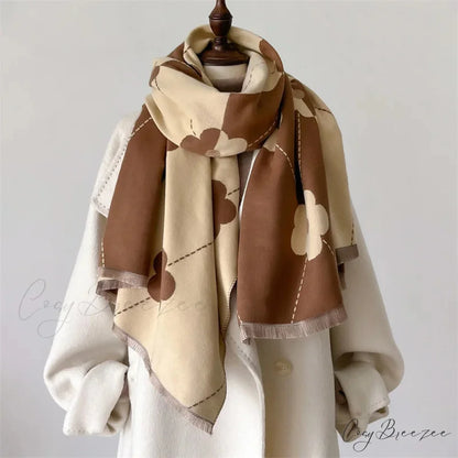 Jacquard Cashmere Winter Scarf coffee scarf-241228