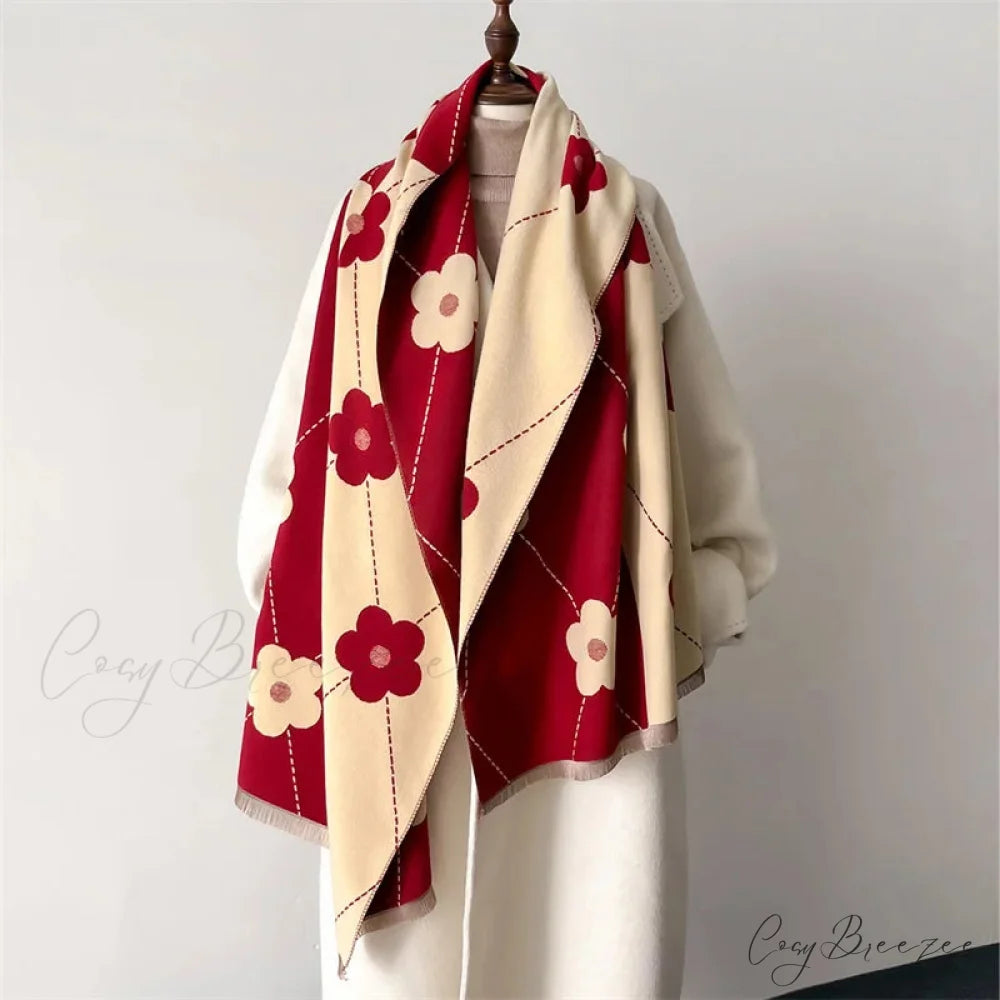 Jacquard Cashmere Winter Scarf red scarf-241228