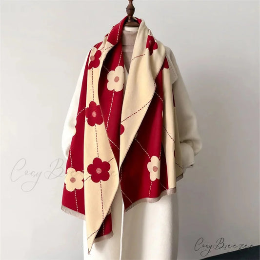 Jacquard Cashmere Winter Scarf red scarf-241228