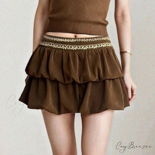 Jacquard Corduroy Vintage Skirt Brown / S skirts-250223