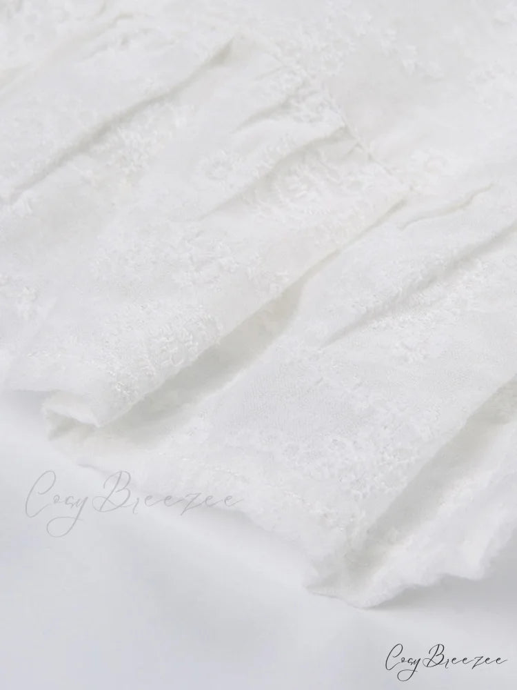 Jacquard Mesh Paneled Trendy White Mini Dress