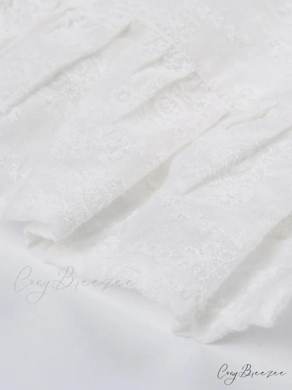 Jacquard Mesh Paneled Trendy White Mini Dress