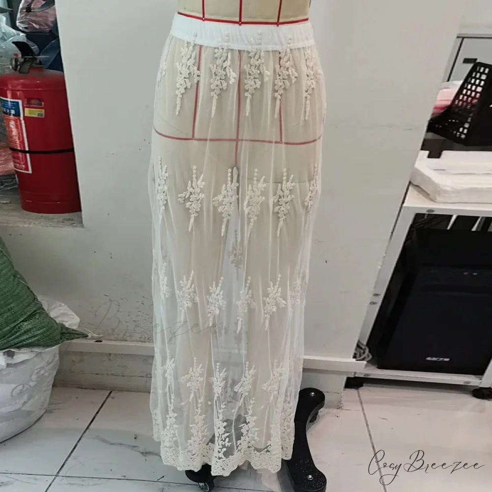 Jacquard See-Through Maxi Skirt skirts-250223
