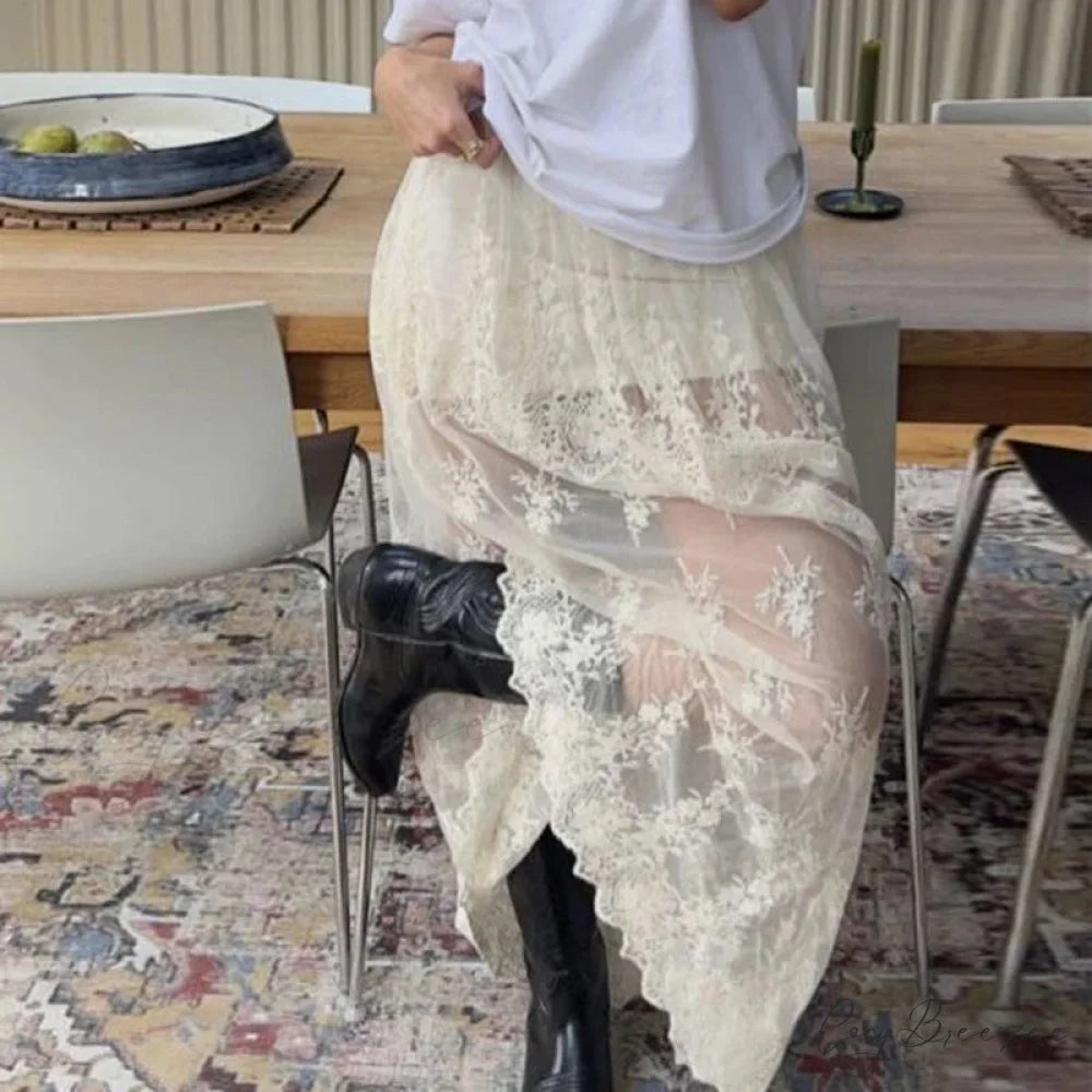 Jacquard See-Through Maxi Skirt skirts-250223