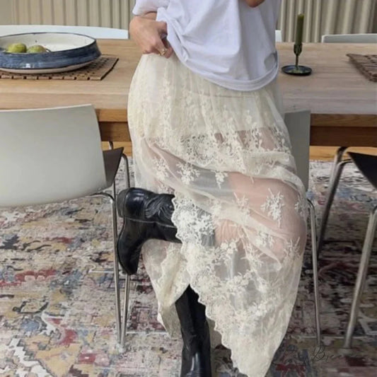Jacquard See-Through Maxi Skirt skirts-250223