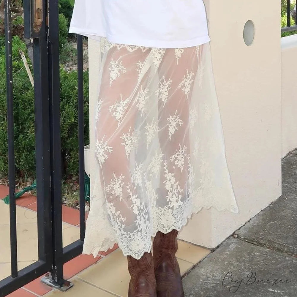 Jacquard See-Through Maxi Skirt skirts-250223