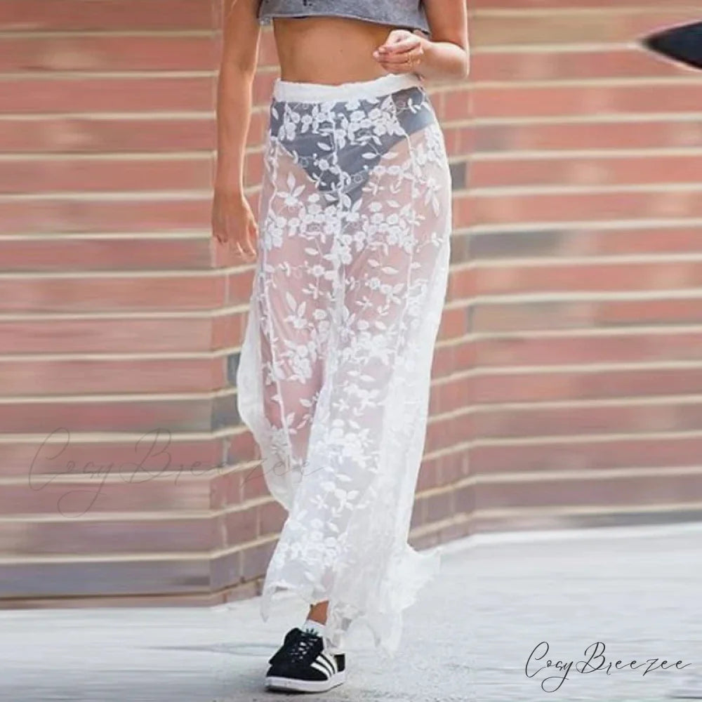 Jacquard See-Through Maxi Skirt WHITE / S skirts-250223