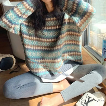 Japanese Retro Jacquard Striped High-end Sweater Blue / S swraters-241228