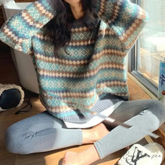 Japanese Retro Jacquard Striped High-end Sweater Blue / S swraters-241228