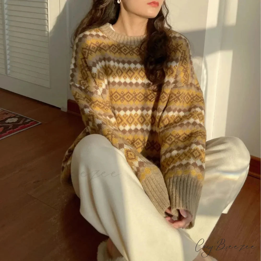 Japanese Retro Jacquard Striped High-end Sweater swraters-241228
