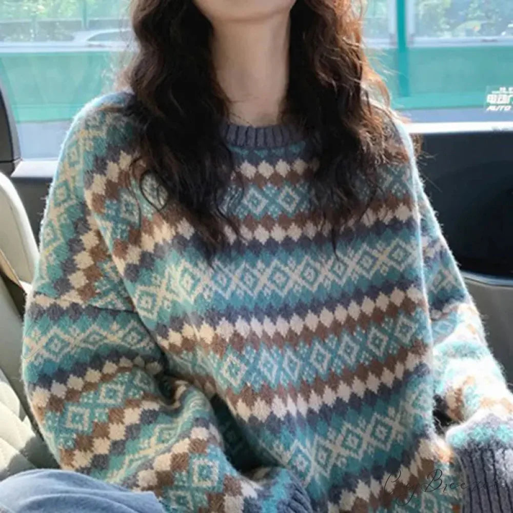 Japanese Retro Jacquard Striped High-end Sweater swraters-241228