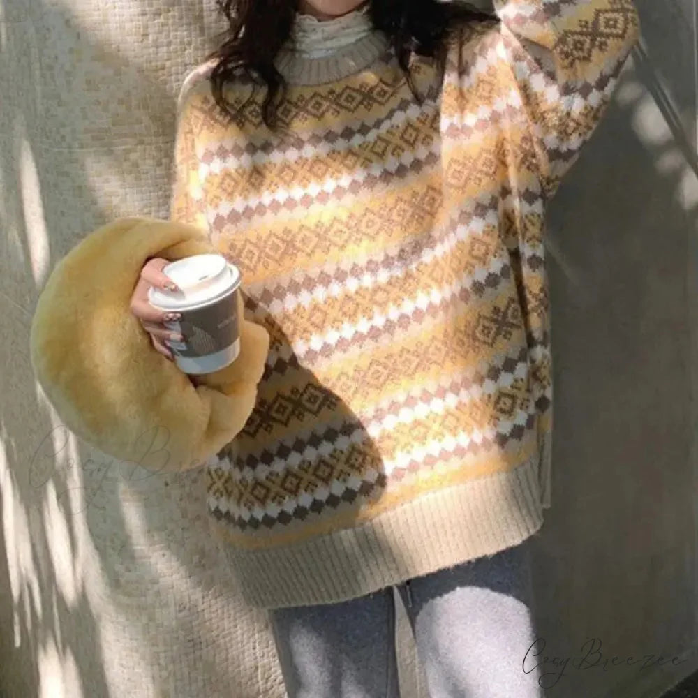 Japanese Retro Jacquard Striped High-end Sweater swraters-241228